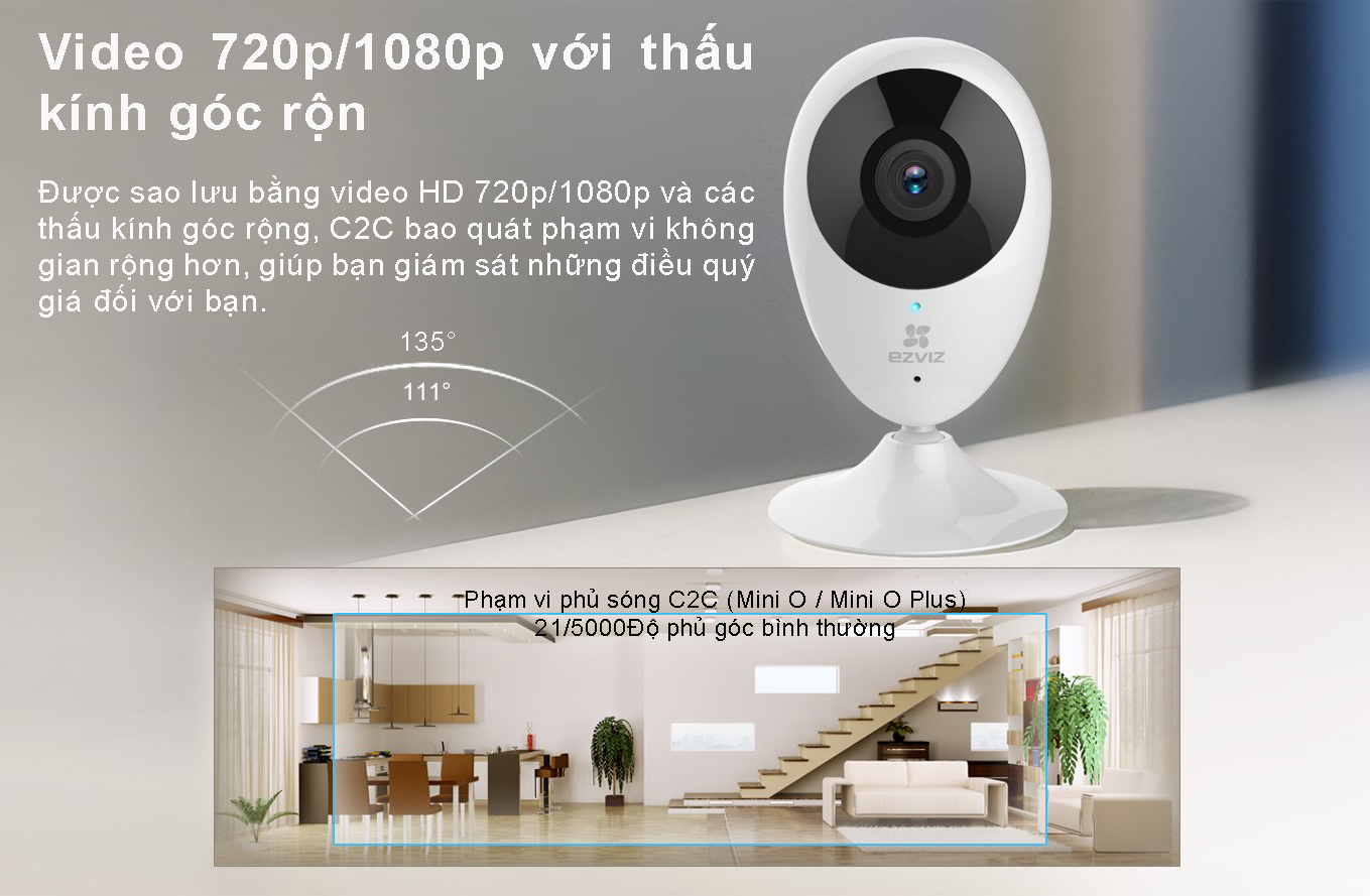 Camera Wifi Ezviz C2C 1080P + 180 độ (CS-CV206-A0-1B2W2FR)