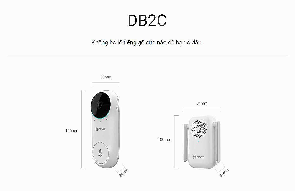 Bộ chuông cửa không dây Ezviz DB2C tích hợp đàm thoại 2 chiều thông minh
