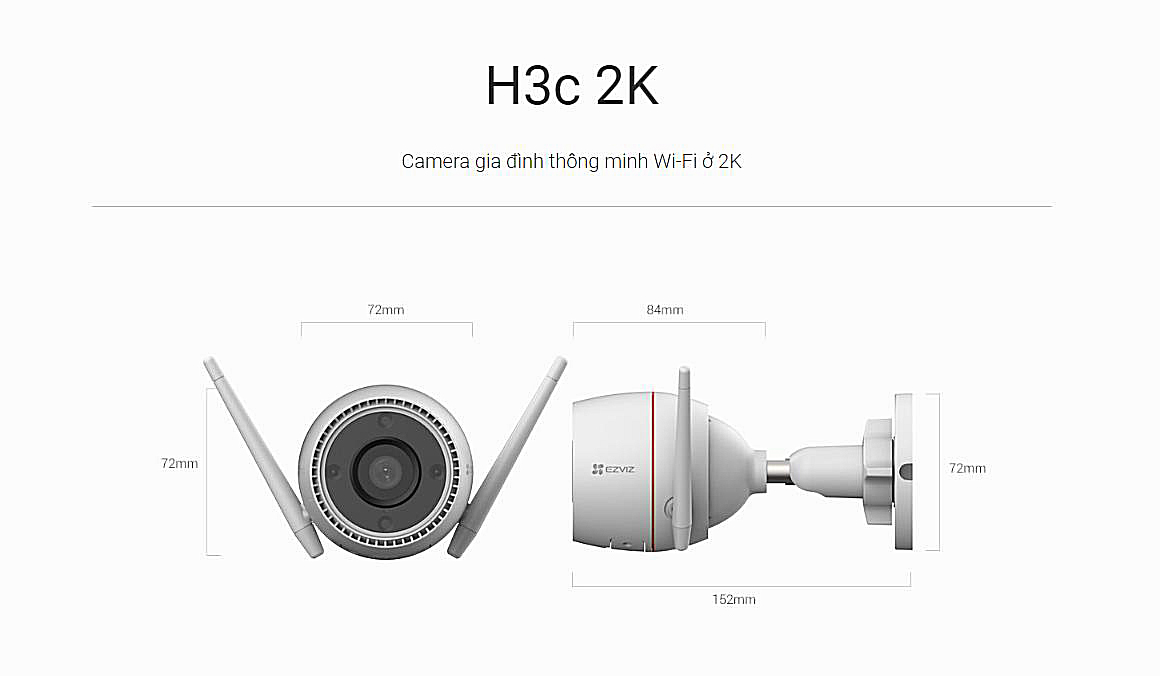 Camera Ezviz H3C 2K độ phân giải 3MP có màu ban đêm tuỳ chỉnh vùng cảnh báo động nhập