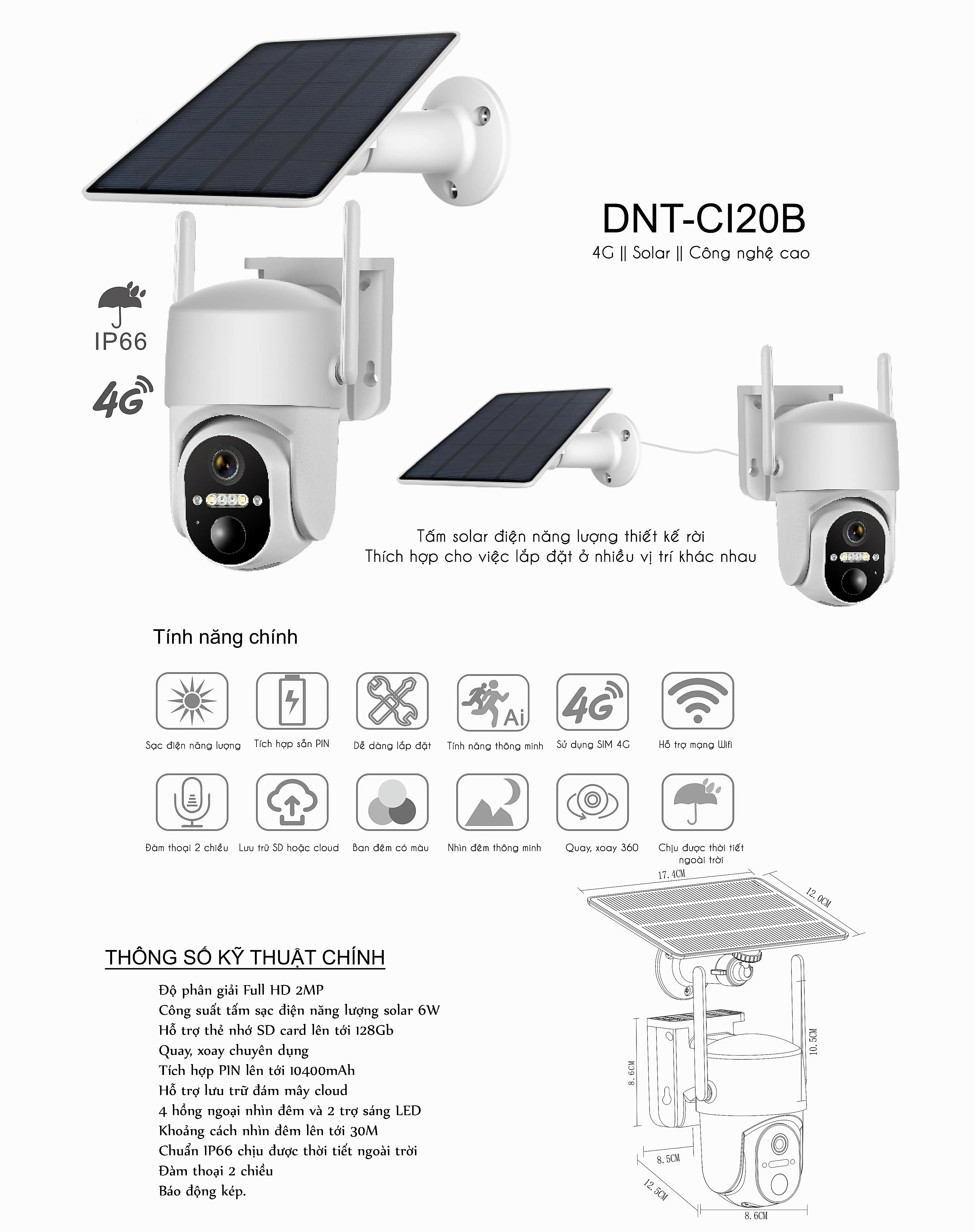 Camera 4G CI20B tích hợp sạc điện năng lượng chất lượng cao