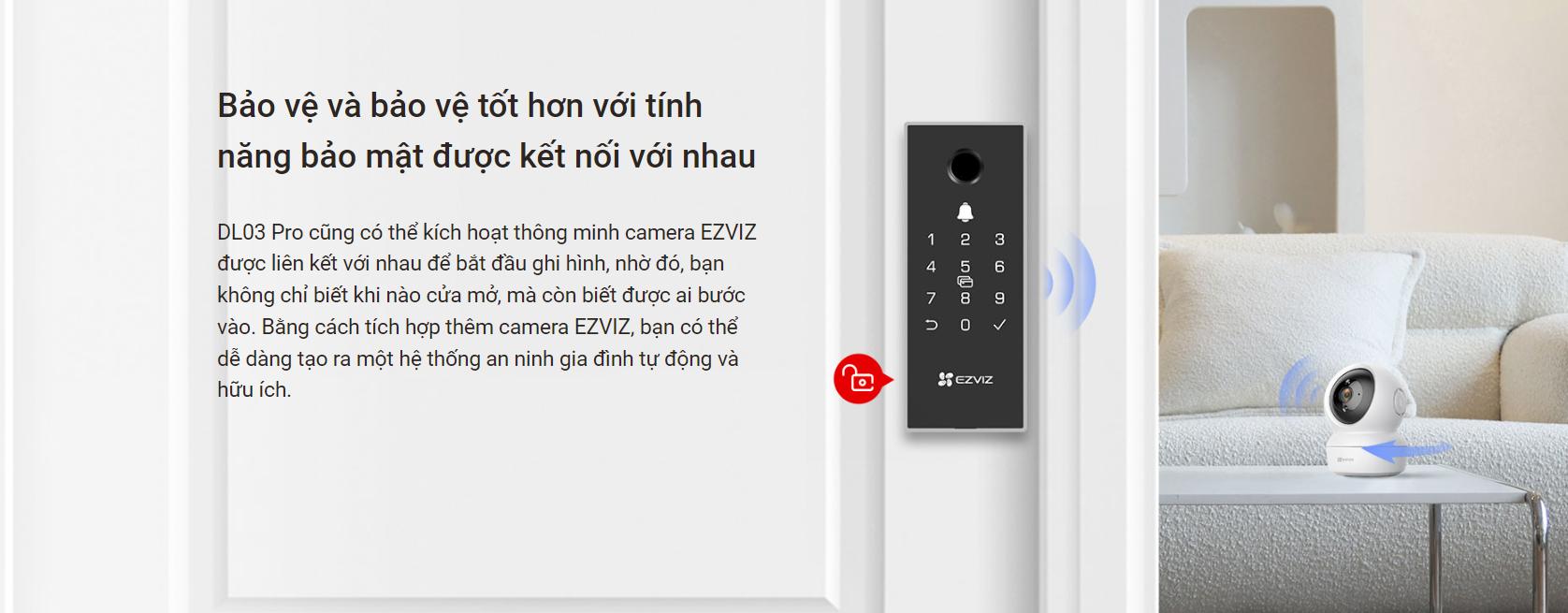 Khoá cửa điện tử Ezviz DL03 Pro dùng vân tay và điều khiển từ xa