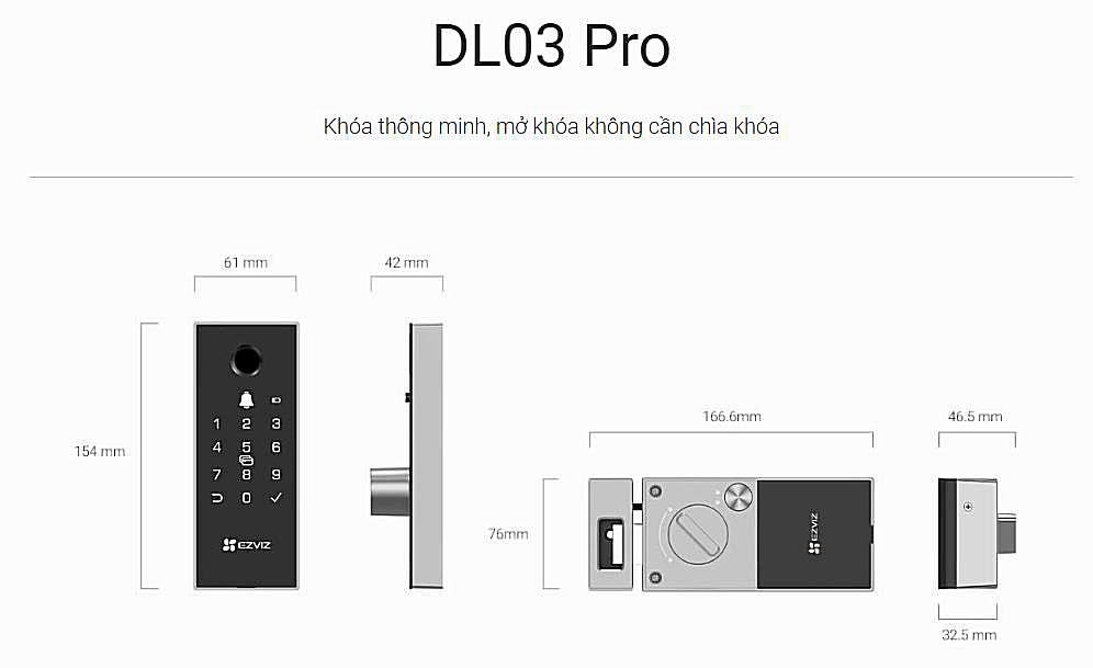 Khoá cửa điện tử Ezviz DL03 Pro dùng vân tay và điều khiển từ xa