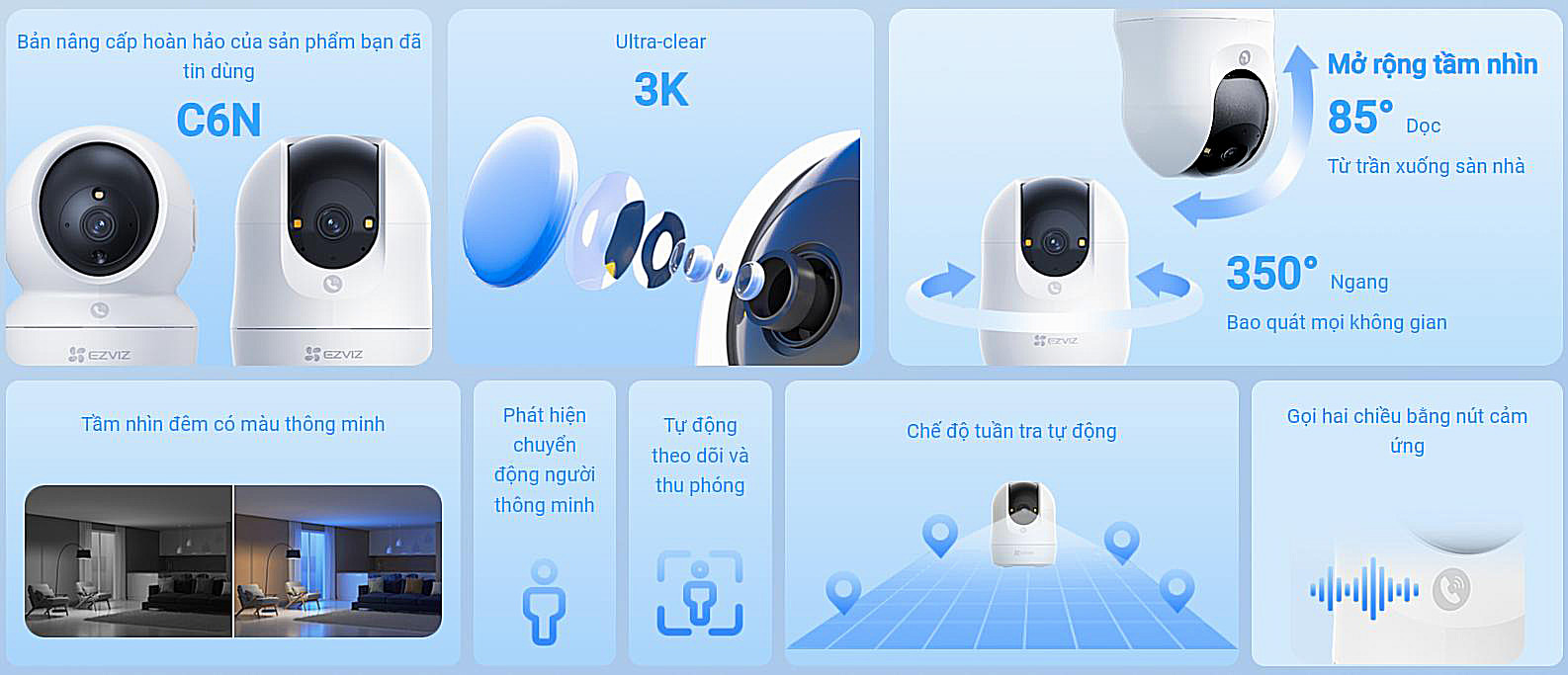 Camera Ezviz C6N G1 3K 5MP phát hiện chuyển động bằng AI