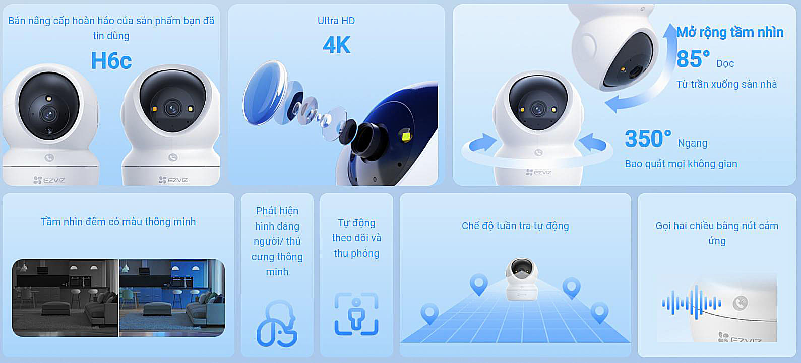 Camera Ezviz H6C G1 4K 8MP hỗ trợ băng tầng kép Wifi 6