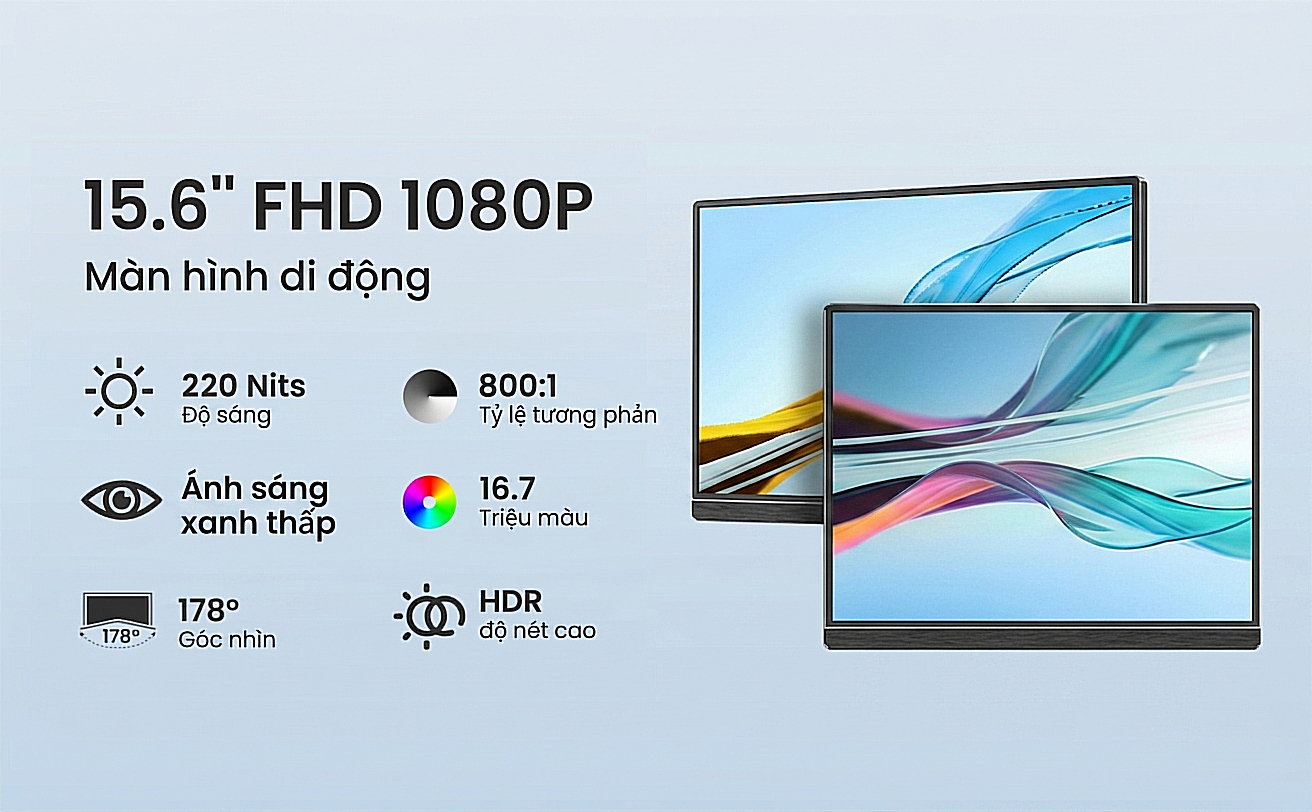 Màn Hình di động 15.6 Inch Cảm Ứng – Full HD, USB-C, Mỏng Nhẹ