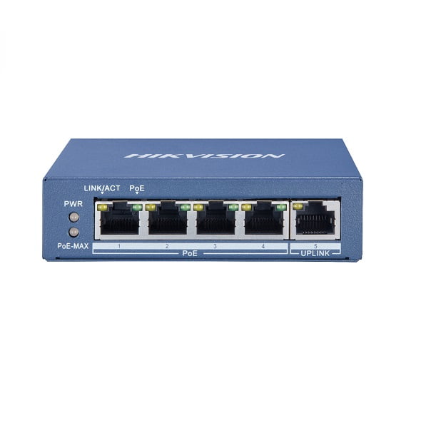 Switch PoE GIGABIT Hi PoE 4 Cổng 1000Mpbs, 1 Cổng Uplink 1000Mpbs, Layer 2 DS-3E0505HP-E